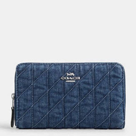 Coach Denim Medium Id Zip Wallet With Quilting NWT - Picture 1 of 5